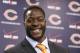 Chicago Bears defensive end Lamarr Houston smiles after being introduced as the newest member of the team during a news conference Wednesday, March 12, 2014, in Lake Forest, Ill. (AP Photo/Charles Rex Arbogast)