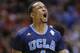 UCLA's Norman Powell reacts after scoring against Arizona in the first half during the championship game of the NCAA Pac-12 conference college basketball tournament, Saturday, March 15, 2014, in Las Vegas. (AP Photo/Julie Jacobson)