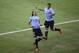 Uruguay's Edinson Cavani, left, is congratulated by his teammate Luis Suarez after scoring his side's first goal during the soccer Confederations Cup semifinal match between Brazil and Uruguay at the Mineirao stadium in Belo Horizonte, Brazil, Wednesday, June 26, 2013. (AP Photo/Andre Penner)