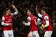 LONDON, ENGLAND - DECEMBER 29: Olivier Giroud of Arsenal celebrates scoring their sixth goal with Thomas Vermaelen of Arsenal during the Barclays Premier League match between Arsenal and Newcastle United at the Emirates Stadium on December 29, 2012 in London, England. (Photo by Clive Mason/Getty Images)
