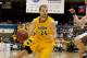 North Dakota State's Taylor Braun (24) drives against South Dakota State during their NCAA college basketball final game in the Summit League tournament, Tuesday, March 12, 2013, in Sioux Falls, S.D. South Dakota State won 73-67. (AP Photo/Elijah Van Benschoten)