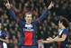 Paris Saint Germain's Zlatan Ibrahimovic of Sweden, and Edinson Cavani, right, celebrate after a goal against Lyon during their French Premier League soccer match Sunday Dec. 1, 2013, in Parc des Princes stadium, in Paris, France. (AP Photo/Jacques Brinon)