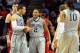 UNIVERSITY PARK, PA - MARCH 02: D.J. Newbill #2 of the Penn State Nittany Lions reacts with teammate Ross Travis #43 after a made basket and foul call against the Wisconsin Badgers during the second half at the Bryce Jordan Center on March 2, 2014 in University Park, Pennsylvania. Wisconsin defeated Penn State 71-66. (Photo by Rich Barnes/Getty Images)