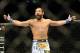 Nov 17, 2012; Montreal, QC, Canada; Johny Hendricks reacts after knocking out Martin Kampmann (not pictured) during first round action of their Welterweight bout at UFC 154 at the Bell Centre. Mandatory Credit: Eric Bolte-USA TODAY Sports
