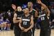 Providence's Bryce Cotton (11) and LaDontae Henton (23) celebrate with teammates during the second half of an NCAA college basketball game against Creighton in the final of the Big East Conference men's tournament Saturday, March 15, 2014, at Madison Square Garden in New York. Providence won 65-58. (AP Photo/Frank Franklin II)