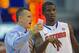 Florida coach Billy Donovan, left, talks with Kenny Boynton (1) during the second half of an NCAA college basketball game against North Florida in Gainesville, Fla., Thursday, Nov. 17, 2011. Boynton led the Gators to a 91-55 win over North Florida with a game-high total of 20 points. (AP Photo/ Phil Sandlin)