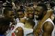 ATLANTA, GA - MARCH 16: Scottie Wilbekin #5, Will Yeguete #15, Dorian Finney-Smith #10 and Patric Young #4 of the Florida Gators celebrate their 61 to 60 win over the Kentucky Wildcats in the Championship game of the 2014 Men's SEC Basketball Tournament at Georgia Dome on March 16, 2014 in Atlanta, Georgia. (Photo by Kevin C. Cox/Getty Images)