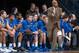 Dec 7, 2013; South Bend, IN, USA; Delaware Blue Hens head coach Monte Ross yells to his players in the first half against the Notre Dame Fighting Irish at the Purcell Pavilion. Mandatory Credit: Matt Cashore-USA TODAY Sports