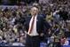 Ohio State head coach Thad Matta watches in the second half of an NCAA college basketball game against Michigan in the semifinals of the Big Ten Conference tournament Saturday, March 15, 2014, in Indianapolis. Michigan won 72-69. (AP Photo/Michael Conroy)