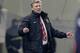 Manchester United's coach David Moyes reacts after to a players' mistake during a Champions League, round of 16, first leg soccer match against Olympiakos at Georgios Karaiskakis stadium, in Piraeus port, near Athens, on Tuesday, Feb. 25, 2014. Olympiakos won 2-0. (AP Photo/Thanassis Stavrakis)