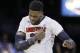 Louisville forward Montrezl Harrell celebrates after scoring against Connecticut during the second half of an NCAA college basketball game in the final of the American Athletic Conference men's tournament Saturday, March 15, 2014, in Memphis, Tenn. Louisville won 71-61. (AP Photo/Mark Humphrey)