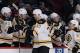 MONTREAL, QC - MARCH 12: Zdeno Chara #33 of the Boston Bruins celebrates after scoring a goal against the Montreal Canadiens during the NHL game on March 12, 2014 at the Bell Centre in Montreal, Quebec, Canada. (Photo by Francois Lacasse/NHLI via Getty Images)