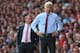 LIVERPOOL, ENGLAND - SEPTEMBER 02: Arsene Wenger the manager of Arsenal and Brendan Rodgers the manager of Liverpool look on during the Barclays Premier League match between Liverpool and Arsenal at Anfield on September 2, 2012 in Liverpool, England. (Photo by Alex Livesey/Getty Images)