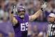 Dec 29, 2013; Minneapolis, MN, USA; Minnesota Vikings defensive end Jared Allen (69) celebrates a sack during the first quarter against the Detroit Lions at Mall of America Field at H.H.H. Metrodome. Mandatory Credit: Brace Hemmelgarn-USA TODAY Sports