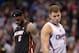 LOS ANGELES, CA - FEBRUARY 5: LeBron James #6 of the Miami Heat and Blake Griffin #32 of the Los Angeles Clippers look on at Staples Center on February 5, 2014 in Los Angeles, California. NOTE TO USER: User expressly acknowledges and agrees that, by downloading and/or using this Photograph, user is consenting to the terms and conditions of the Getty Images License Agreement. Mandatory Copyright Notice: Copyright 2014 NBAE (Photo by Noah Graham/NBAE via Getty Images)