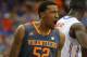 Mar 15, 2014; Atlanta, GA, USA; Tennessee Volunteers guard Jordan McRae (52) celebrates against the Florida Gators in the semifinals of the SEC college basketball tournament at Georgia Dome. Mandatory Credit: Paul Abell-USA TODAY Sports