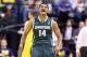 INDIANAPOLIS, IN - MARCH 16: Gary Harris #14 of the Michigan State Spartans celebrates during the 69-55 win over the Michigan Wolverines during the finals of the Big Ten Basketball Tournament at Bankers Life Fieldhouse on March 16, 2014 in Indianapolis, Indiana. (Photo by Andy Lyons/Getty Images)