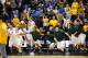 Mar 11, 2014; Sioux Falls, SD, USA; The North Dakota State Bisons bench celebrates the win in the championship game against the Fort Wayne Mastodons in the Summit Conference tournament at Sioux Falls Sports. North Dakota State defeated Fort Wayne 60-57. Mandatory Credit: Steven Branscombe-USA TODAY Sports