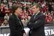 ADVANCE FOR WEEKEND EDITIONS, FEB. 16-17 - FILE - In this Dec. 29, 2012, file photo, Connecticut head coach Geno Auriemma, right, talks with Stanford head coach Tara VanDerveer before the start of an NCAA college basketball game in Stanford, Calif. Auriemma, VanDerveer and Andy Landers,at Georgia, are all within reach of joining the 900-win club in the next few years. A few others have a shot at it, including Notre Dame's Muffet McGraw, who just passed the 700-victory plateau. But after the Notre Dame coach it would be difficult to see anyone making a run at that number. (AP Photo/Tony Avelar, File)