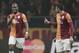 Didier Drogba, left, and Burak Yilmaz of Galatasaray react during their Champions League Round of 16, First Leg match against Chelsea at Turk Telekom Arena Stadium in Istanbul, Turkey, Wednesday, Feb. 26, 2014. (AP Photo/Emrah Gurel)