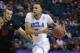 UCLA's Kyle Anderson (5) drives against Stanford's Robbie Lemons in the second half during the semifinals of the NCAA Pac-12 conference college basketball tournament, Friday, March 14, 2014, in Las Vegas. (AP Photo/Julie Jacobson)
