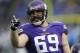 MINNEAPOLIS, MN - DECEMBER 29: Jared Allen #69 of the Minnesota Vikings looks on before the game against the Detroit Lions on December 29, 2013 at Mall of America Field at the Hubert H. Humphrey Metrodome in Minneapolis, Minnesota. (Photo by Hannah Foslien/Getty Images)