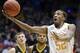 Tennessee guard Jordan McRae (52) drives against Iowa in the first half of a first-round game of the NCAA college basketball tournament on Wednesday, March 19, 2014, in Dayton, Ohio. (AP Photo/Al Behrman)