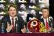 Jan 9, 2014; Ashburn, VA, USA; Washington Redskins head coach Jay Gruden speaks as general manager Bruce Allen looks on during a press conferences at Redskins Park Team Auditorium. Mandatory Credit: Brad Mills-USA TODAY Sports