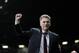 Manchester United manager David Moyes celebrates after his team's 3-0 Champions League last 16 second leg soccer match win against Olympiakos at Old Trafford Stadium, Manchester, England, Wednesday, March 19, 2014. (AP Photo/Jon Super)