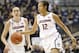 Nov 22, 2013; Storrs, CT, USA; Connecticut Huskies guard Saniya Chong (12) and forward Breanna Stewart (30) return the ball up court against the Boston University Terriers in the second half at Gampel Pavilion. UConn defeated Boston 96-38. Mandatory Credit: David Butler II-USA TODAY Sports