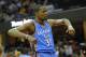 Mar 20, 2014; Cleveland, OH, USA; Oklahoma City Thunder forward Kevin Durant (35) celebrates after a dunk against the Cleveland Cavaliers in the second quarter at Quicken Loans Arena. Mandatory Credit: David Richard-USA TODAY Sports