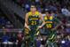 Mar 13, 2014; Kansas City, MO, USA; Baylor Bears center Isaiah Austin (21) celebrates after scoring a three point shot during the first half in the second round of the Big 12 Conference college basketball tournament at Sprint Center. Mandatory Credit: Denny Medley-USA TODAY Sports