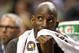 Feb 26, 2014; Portland, OR, USA; Brooklyn Nets power forward Kevin Garnett (2) looks at his team play Portland Trail Blazers from the bench in the second half at Moda Center. Mandatory Credit: Jaime Valdez-USA TODAY Sports