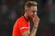 England captain Stuart Broad gestures during their ICC Twenty20 Cricket World Cup warm up match against India in Dhaka, Bangladesh, Wednesday, March 19, 2014. (AP Photo/Aijaz Rahi)