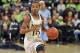 Notre Dame guard Lindsay Allen heads up court during action in an college basketball game Thursday, Feb. 27, 2014 in South Bend, Ind. (AP Photo/Joe Raymond)