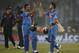 India's batsmen Suresh Raina, second right, and Virat Kohli, right, celebrate their victory over Pakistan in the ICC Twenty20 Cricket World Cup match in Dhaka, Bangladesh, Friday, March 21, 2014. (AP Photo/Aijaz Rahi)
