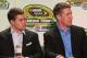 Carl Edwards and Ricky Stenhouse Jr. listen to media introduction at the Sprint Media Tour