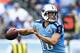 NASHVILLE, TN - SEPTEMBER 29: Jake Locker #10 of the Tennessee Titans throws a pass against the New York Jets at LP Field on September 29, 2013 in Nashville, Tennessee. (Photo by Wesley Hitt/Getty Images)