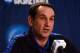 Mar 20, 2014; Raleigh, NC, USA; Duke Blue Devils head coach Mike Krzyzewski speaks during a press conference during practice before the second round of the 2014 NCAA Tournament at PNC Arena. Mandatory Credit: Rob Kinnan-USA TODAY Sports