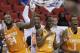 Tennessee's players Jeronne Maymon, Antonio Barton and Josh Richardson, from left, celebrate after the second half of an NCAA college basketball second-round tournament game against Massachusetts, Friday, March 21, 2014, in Raleigh, N.C. Tennessee won 86-67. (AP Photo/Chuck Burton)