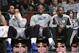 Brooklyn Nets guard Shaun Livingston, left, forward Paul Pierce, center, and guard Marquis Teague, right, react on the bench during the second half of an NBA basketball game against the Boston Celtics at the Barclays Center, Friday, March 21, 2014, in New York. The Nets defeated the Celtics, 114-98. (AP Photo/John Minchillo)
