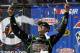 Kyle Busch celebrates his win in the NASCAR Sprint Cup Series auto race in Fontana, Calif., Sunday, March 24, 2013. (AP Photo/Reed Saxon)
