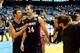 CHAPEL HILL, NC - NOVEMBER 17: Spencer Turner #11 and J.J. Mann #24 of the Belmont Bruins leave the court after a last-second win over the North Carolina Tar Heels at the Dean Smith Center on November 17, 2013 in Chapel Hill, North Carolina. Mann hit the game-winning 3-point shot as Belmont defeated North Carolina, 83-80. (Photo by Grant Halverson/Getty Images)