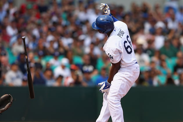 Watch: Yasiel Puig Bat Flips a Hit by Pitch
