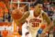 CLEMSON, SC - FEBRUARY 4: K.J. McDaniels #32 of the Clemson Tigers drives to the basket during the game against the Georgia Tech Yellow Jackets at Littlejohn Coliseum on February 4, 2014 in Clemson, South Carolina. (Photo by Tyler Smith/Getty Images)