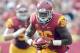 LOS ANGELES, CA - SEPTEMBER 22: Xavier Grimble #86 of the USC Trojans runs after his catch against the California Golden Bears at Los Angeles Memorial Coliseum on September 22, 2012 in Los Angeles, California. (Photo by Harry How/Getty Images)