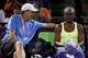 Sloane Stephens with coach Paul Annacone during match at 2014 Sony Open.