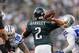 Oct 20, 2013; Philadelphia, PA, USA; Philadelphia Eagles quarterback Matt Barkley (2) passes the ball during the fourth quarter against the Dallas Cowboys at Lincoln Financial Field. The Cowboys defeated the Eagles 17-3. Mandatory Credit: Howard Smith-USA TODAY Sports