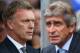 (FILE PHOTO - EDITORS NOTE: COMPOSITE OF TWO IMAGES - Image Numbers (left) 177990999 and 178918611) In this composite image a comparison has been made between David Moyes (L) , Manager of Manchester United and Manuel Pellegrini,Manager of Manchester City. Manchester City and Manchester United meet for the first Manchester Derby of the season on September 22, 2013 at the Etihad Stadium, Manchester. ***LEFT IMAGE*** MANCHESTER, ENGLAND - AUGUST 26: Manchester United Manager David Moyes looks on prior to the Barclays Premier League match between Manchester United and Chelsea at Old Trafford on August 26, 2013 in Manchester, England. (Photo by Alex Livesey/Getty Images) ***RIGHT IMAGE*** MANCHESTER, ENGLAND - AUGUST 31: Manuel Pellegrini the manager of Manchester City looks on during the Barclays Premier League match between Manchester City and Hull City at the Etihad Stadium on August 31, 2013 in Manchester, England. (Photo by Alex Livesey/Getty Images)