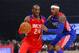 Feb 17, 2013; Houston, TX, USA; Western Conference guard Kobe Bryant (24) of the Los Angeles Lakers drives against Eastern Conference forward Carmelo Anthony (7) of the New York Knicks in the first quarter of the 2013 NBA all star game at the Toyota Center. Mandatory Credit: Bob Donnan-USA TODAY Sports